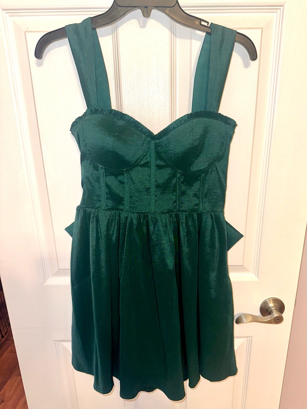 Altar'd State Emerald Green Satin Bustier Mini Dress Bow Back size Small 2-4